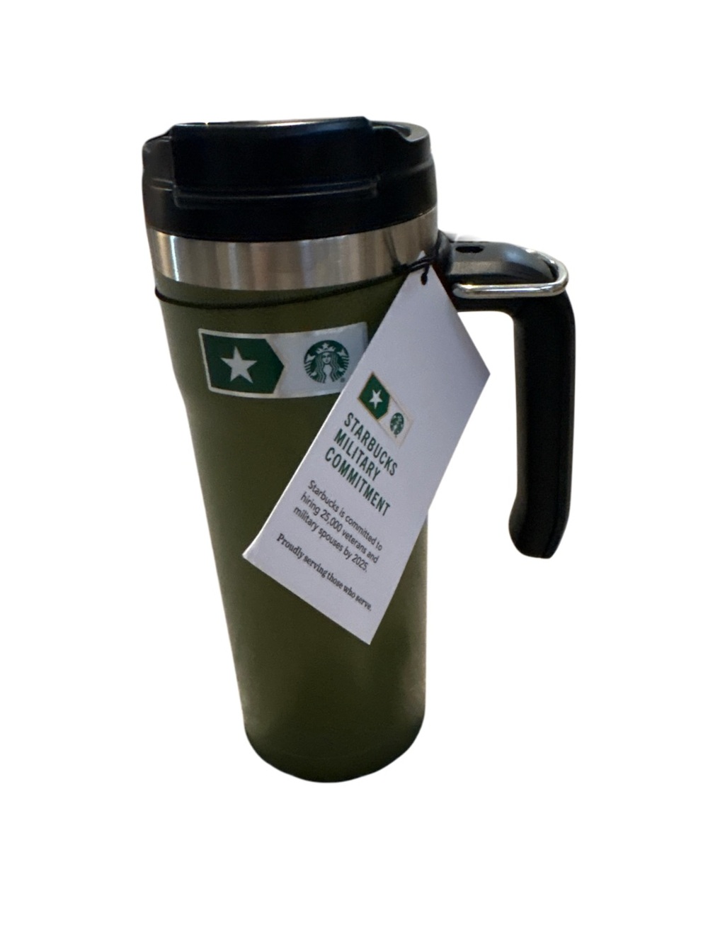 Starbucks Olive Green Travel Tumbler with Black Handle